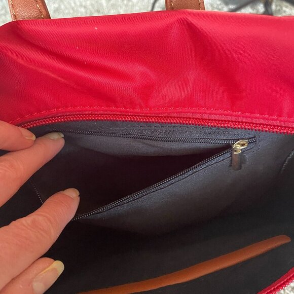 Hanna Grace red backpack bag with compartments top handle and bottom studs - Picture 5 of 10